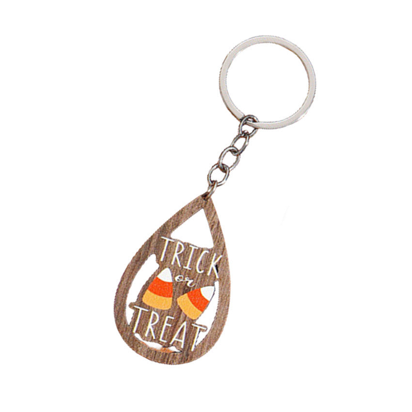 Wholesale Thanksgiving Water Drop Wooden Printed Turkey Maple Leaf Keychain